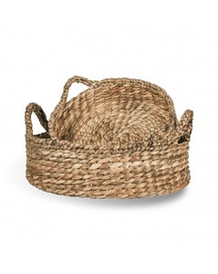 Plateau décoratif en jacinthe d'eau de style nordique plateau vintage en paille tissée fabriqué à la main avec des poignées - Product Image 3