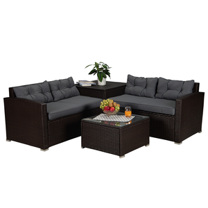 Ensemble de canapé en rotin BeNK 4 pièces avec boîte de rangement ensemble de jardin en osier 4 places mobilier d'extérieur pratique pour un usage extérieur - Product Image 1