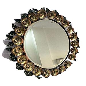 Grande décoration de maison en or et vert, cadeau de beauté, en forme de feuilles rondes, suspendue, cadre métallique, miroir mural décoratif - Product Image 1