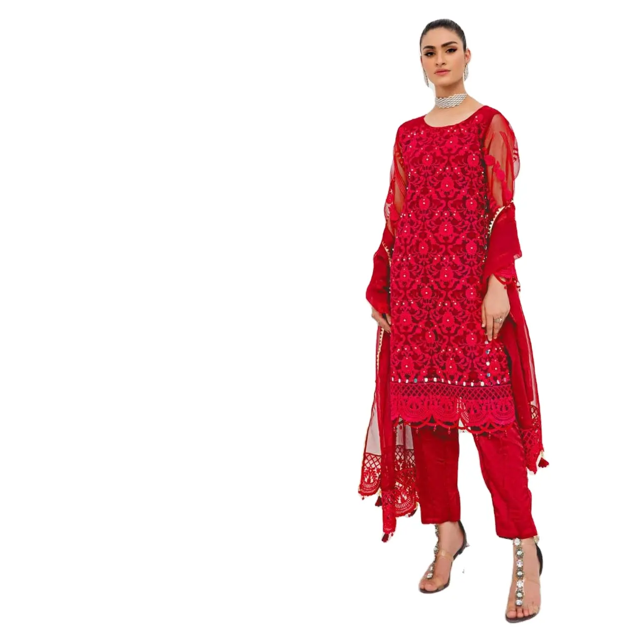 فستان باكستاني من الحرير على الطراز الإسلامي التقليدي, فستان فاخر من الحرير والوردي والأسود ذو شبكة فراشات بأفضل جودة