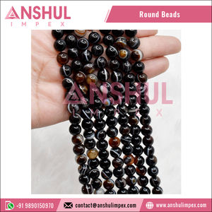 Perles rondes en agate noire naturelle pure, qualité AAA, 8 mm, provenant d'un exportateur indien. - Product Image 5