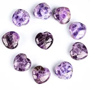 40mm Amethyst Heart Shaped Purple Crystal Craft Gem Stone Chevron Amethyst Heart Crystals For Home Wedding Decoration