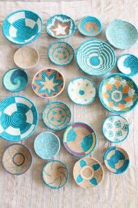 Cheapest African Wall Hanging Rwandan Baskets Teal, Blues and Greens - Product Image 2