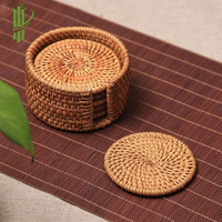 Tapis de Table tressé en rotin, rond et rustique, d'extérieur, tissé, nattes, été 2022