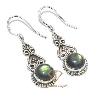 Pendientes de Plata de Ley 925 hechos a mano, piedra preciosa labradorita de forma redonda Natural, estilo moderno para fiesta de boda o regalo - Product Image 1