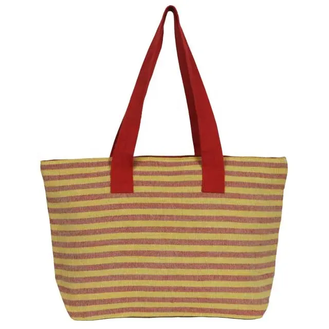 Juco Hand BagとRed Horizontal StripedとZipper & Red Handle/ Fashionバッグ/Lady Hand Bag SA 8000-2014 Certified Indiaメイド