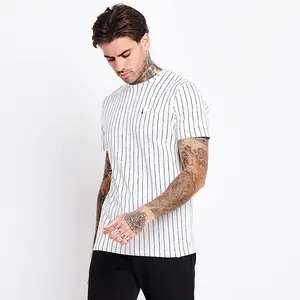 Men's Vertical Stripe T-Shirt White/Black OEM Latest 100% cotton with custom logo mens