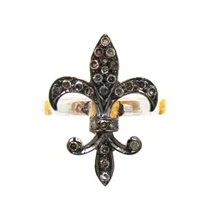 14k सोने और 925 स्टर्लिंग चांदी प्रशस्त हीरा धार्मिक Fleur de फूल अंगूठी ठीक गहने निर्माता