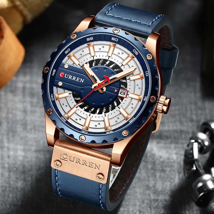 CURREN 8374 Luxury Fashion Casual Sport Watches for Men Leather Wrist Watch Man Clock Fashion Men Wristwatch