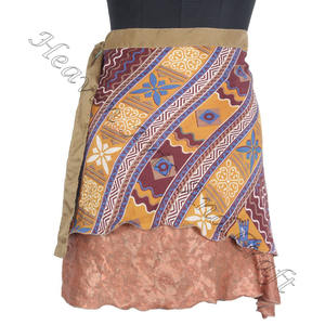 Vêtement de plage indien à 2 couches, Sari, jupe portefeuille en soie, Mini jupes - Product Image 5