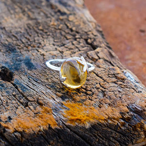 ชุดแหวนปาร์ตี้ทันสมัยสีเงินสเตอร์ลิง925อัญมณีสีเหลืองมะนาวธรรมชาติที่สวยงาม - Product Image 2