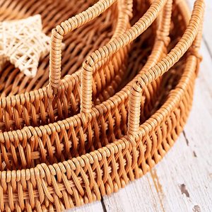 Set of 3 Rattan Baskets Exclusive Quality Modern Design Perfect for Food Serving and Stylish <b>Kitchen</b> <b>Trays</b> - Product Image 2