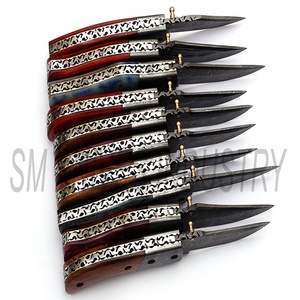 มีดพกพาทำมือพับได้เองพร้อมปลอกหนังผสมมีดเหล็กดามัสกัส10ชิ้น59-60HRC (Smk1253) - Product Image 6