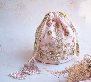 New-ELEGANT-PARTY & WEDDING-BEAUTIFUL-POTLI BAGS for WITH--<b>EMBELLISHED</b> WITH CRYSTAL GLASS BEADS STONE PEARL , ZARDOZI WORK-2021. - Product Image 1