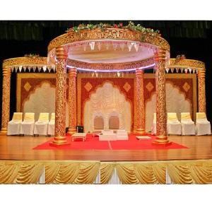 Conjunto de Mandap Dorado Tradicional para Bodas, Exclusivo Mandap de Fibra Dorada Tallada, Impresionante Mandap Real para Bodas, Nueva York - Product Image 1