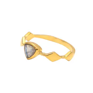 Novo designer labradorite ouro banhado pedra preciosa feito à mão bonito anéis