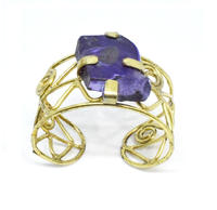Menottes en laiton plaqué argent avec pierre d'agate bracelet de menottes en argent de style ethnique bracelet de menottes en argent