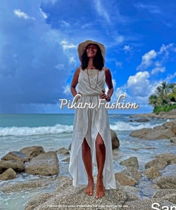 ชุดจัมพ์สูทสำหรับผู้หญิงผ้าลินินคอตตอนแท้ลาย100% ชุดใส่ไปทะเลแบบผ่าเข้ารูปคอลเลกชันไนท์คลับพิมพ์ลาย - Product Image 2