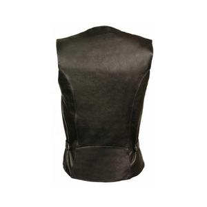Gilet de moto en cuir noir à lacets latéraux, designs personnalisés brodés à la mode pour femmes - Product Image 2