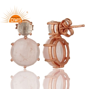 ต่างหูโรสควอตซ์แบบติดหู เครื่องประดับพลอย ผู้ค้าส่ง ต่างหูเงินแท้ชุบทองคำขาว 18k ผู้ผลิตเครื่องประดับ - Product Image 3