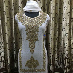APPLIQUE WORK LONG <b>TOP</b> ,PANT DRESS EMBELLISH EMBROIDERY WITH CRYSTAL GLASS BEADS,DABKA,WORK for Party-WEAR/WEDDING@ 2022 - Product Image 1