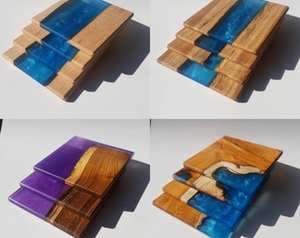 Dessous de verre en résine et pierre de bois de différentes couleurs pour boissons Bois de pin naturel et résine Cadeau de pendaison de crémaillère Lot de 6 tailles personnalisées - Product Image 6