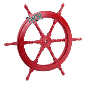 ล้อเรือไม้ทะเล24นิ้วไม้ขัดเงาสีแดงสำหรับตกแต่งและของสะสม - Product Image 1