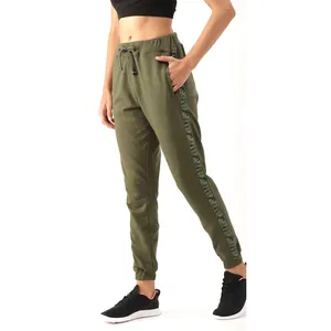 2023最新高品质健身服装纯色深绿色侧迷彩面板设计慢跑裤女性休闲休闲服慢跑裤