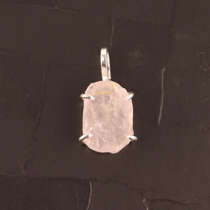 Offre Spéciale janvier-Bonheur naturel rugueux rose quartz pendentif 925 sterling argent prong réglage pendentif pour faire chaîne collier - Product Image 4