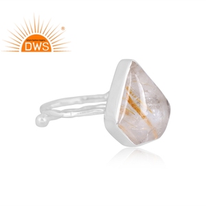 Anillo apilable de piedras preciosas de rutilo dorado Natural de plata de ley fina para mujer, joyería para mujer, regalo para ella - Product Image 3