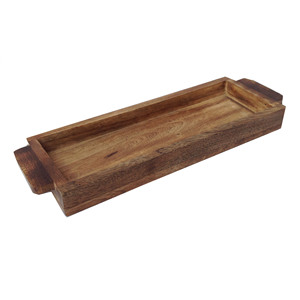 Plateau de service rectangulaire moderne Atiqco en bois naturel poli et acier pour la cuisine, le thé et la présentation des aliments (Origine Uttar Pradesh) - Product Image 1