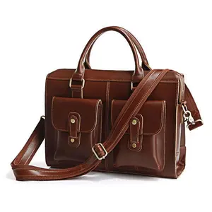 Genuine Leather Single Briefcase 13 inch Laptop Handbag Messenger Business Bags for Men Single Document Case