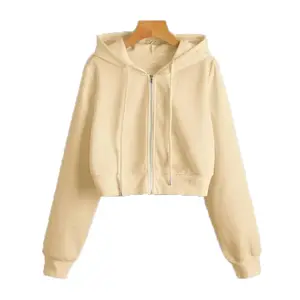Wholesale Women's Winter Hooded Crop Top <b>Hoodies</b> 2021 Custom Zip-Up <b>Comfy</b> Fleece Pullover Set - Product Image 1