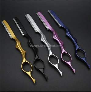 Rasoir droit de barbier en acier inoxydable à finition miroir, avec poignée à insertion par le doigt, noir/blanc, en papier – Meilleures ventes - Product Image 1