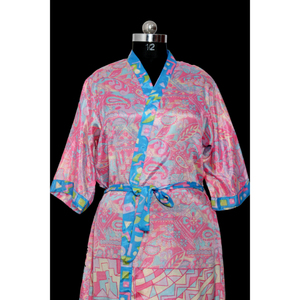 Sari Indio de Seda Transpirable con Estampado Abstracto, Talla Grande, Ropa de Dormir de Verano, Bata Larga, Kimono Étnico, Ropa de Dormir Maxi para Adolescentes - Product Image 2