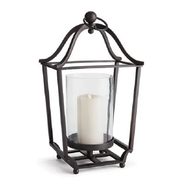 Linterna clásica negra de Metal con cristal para decoración del hogar, farol decorativa para interior y exterior, oferta