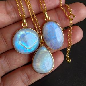 Vermeil-Anillo de piedra lunar de oro k9, colgante de cristal, piedra de jade, plata, piedra lunar, colgante, collar, pluma de Ángel de cristal - Product Image 3