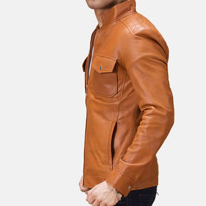 Veste en cuir d'agneau véritable marron pour homme, coupe ajustée - Hiver, grande taille, respirante, fermeture éclair - Product Image 4