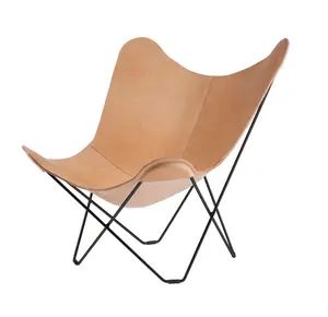 Cadeira de borboleta de couro, cadeira de couro marrom escuro com design clássico e dobrável, antigo, feita em ferro, para borboleta, atacado