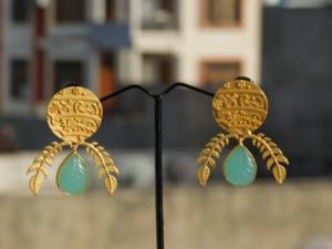 Trending handmade light <b>weight</b> stone stud <b>hoop</b> Brass Earrings for girls and women - Product Image 6