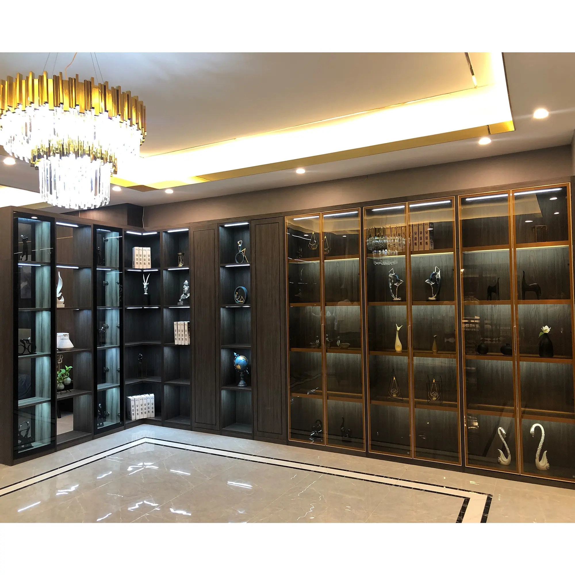 Роскошный темно-деревянный книжный шкаф NICOCABINET, современный модульный книжный шкаф со стеклянной дверью, книжный шкаф Sapiens