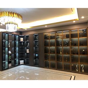 Bibliothèque NICOCABINET en bois foncé de luxe, bibliothèque modulaire moderne avec porte en verre, bibliothèque <span class=keywords><strong>Sapiens</strong></span> - Product Image 1