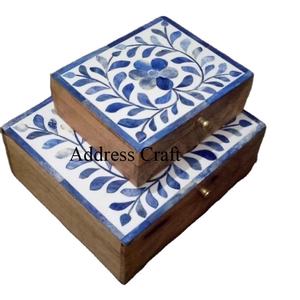 Nouveauté la plus populaire boîte à incrustation d'os boîte-cadeau personnalisée en bois faite à la main incrustation d'os boîte à bijoux en bois avec logo personnalisé à vendre - Product Image 1