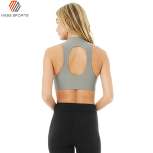 Seamless Stand Neck <b>Crop</b> <b>Top</b> Sleeveless Solid Gray Yoga Wear Women High Waist Sportswear Fitness Activewear - Product Image 2