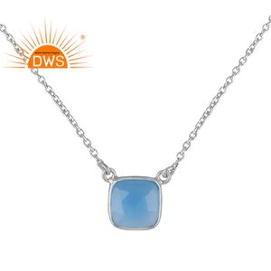 Collar con colgante de plata fina de diseño, proveedor de joyería, moda azul, calcedonia, Gema - Product Image 2