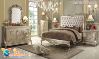 Ensemble de meubles de chambre à coucher en teck style vintage, finition blanche moderne, 4 pièces, pour lit Queen, léger
