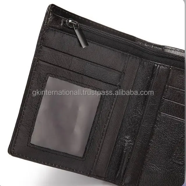 Vertical Slim Handcrafted Spacious black leather men's wallet with zipper pouch credit card holder and RFID feature