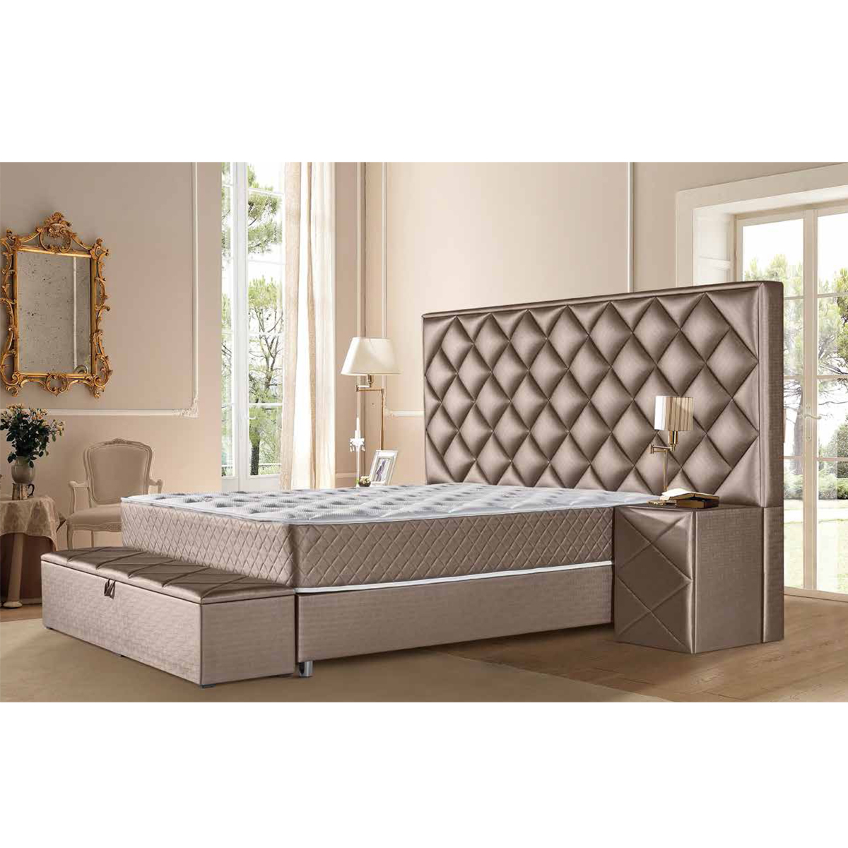 Bedroom set with mattress Headboard Bed Base with storage Hotel and living room Furniture Luxury Turkish bed with all sizes