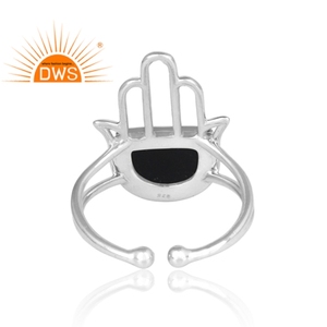 Anillo de Plata de Ley 925 con gema de ónix negra, joyería fina con diseño de Hamas - Product Image 4