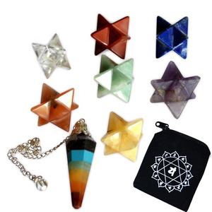 ชุดหินอาเกตพลอยธรรมชาติเจ็ดชิ้นลายสลักรูปชามเมอร์คาบาดาวลูกตุ้มฮวงจุ้ยฮวงจุ้ยรักเรกิ - Product Image 1